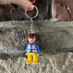 Vintage 1990 playmobil Keychain Figure - Blue and Yellow